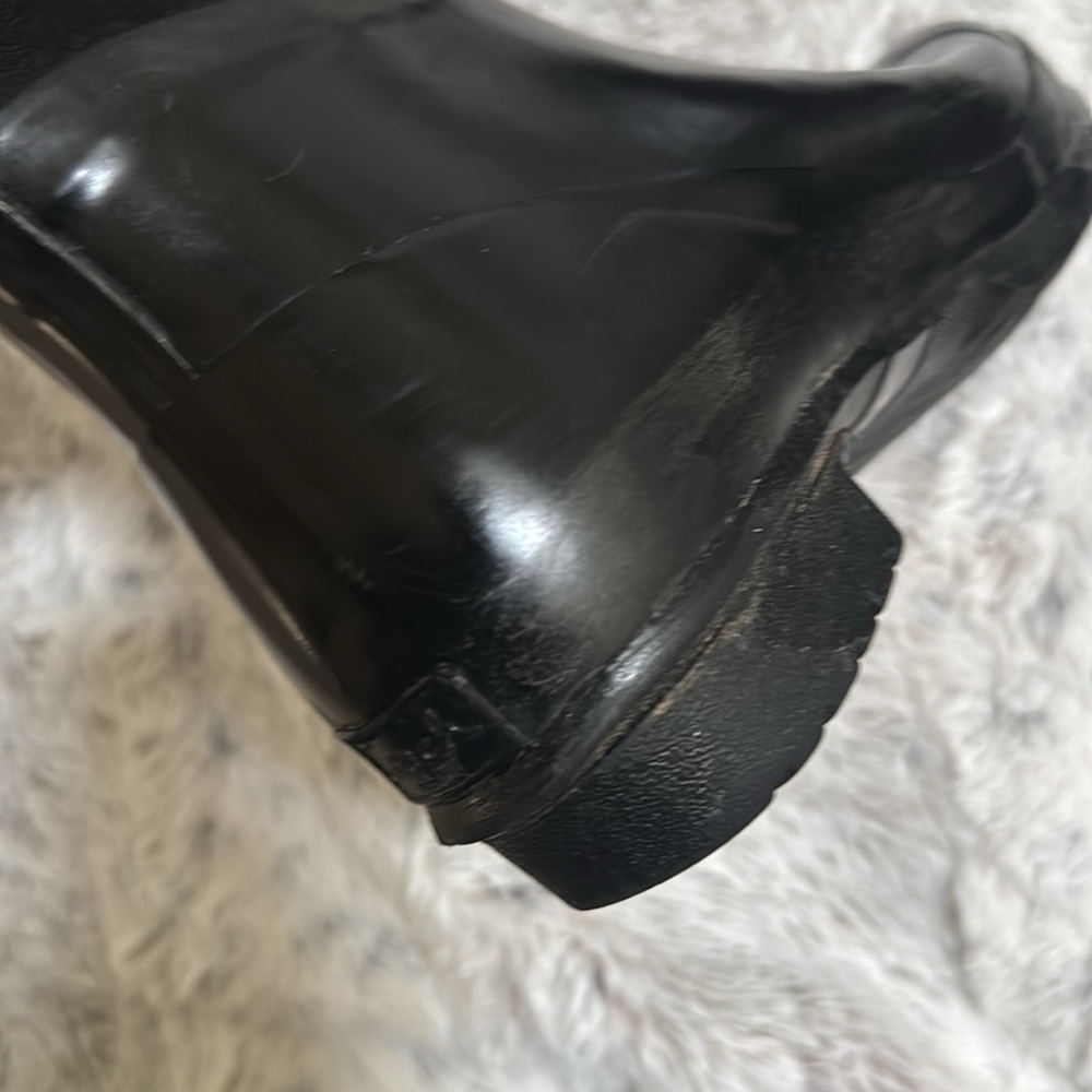 Coach Pearl Rain Boots Womens 7B Black Signature Logo Rubber Calf High A7314 - Picture 3 of 12
